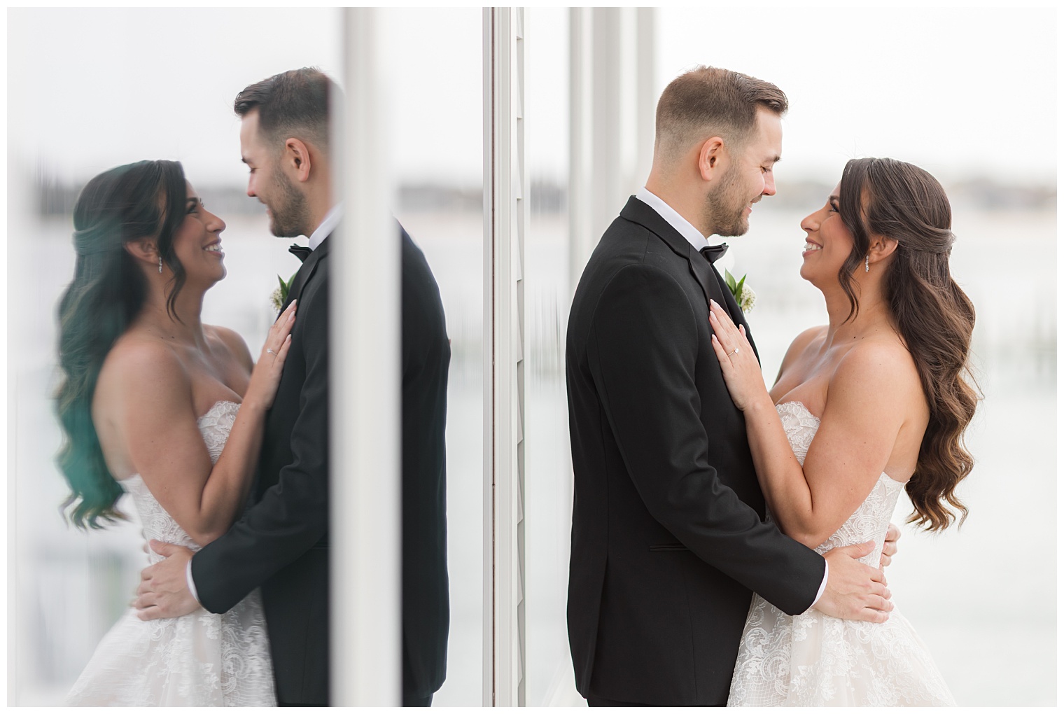 bride and groom looking at each other