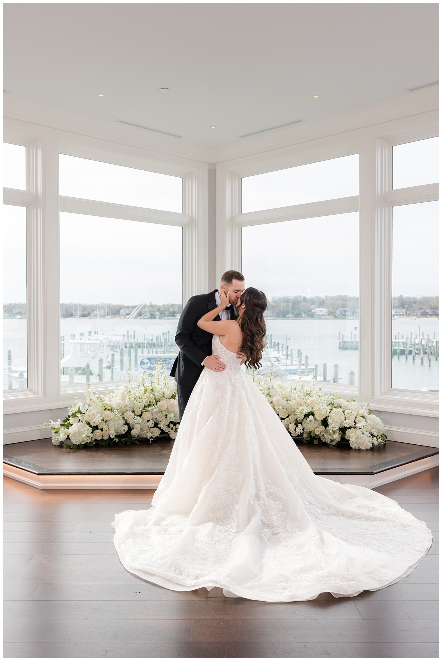 bride and groom kissing