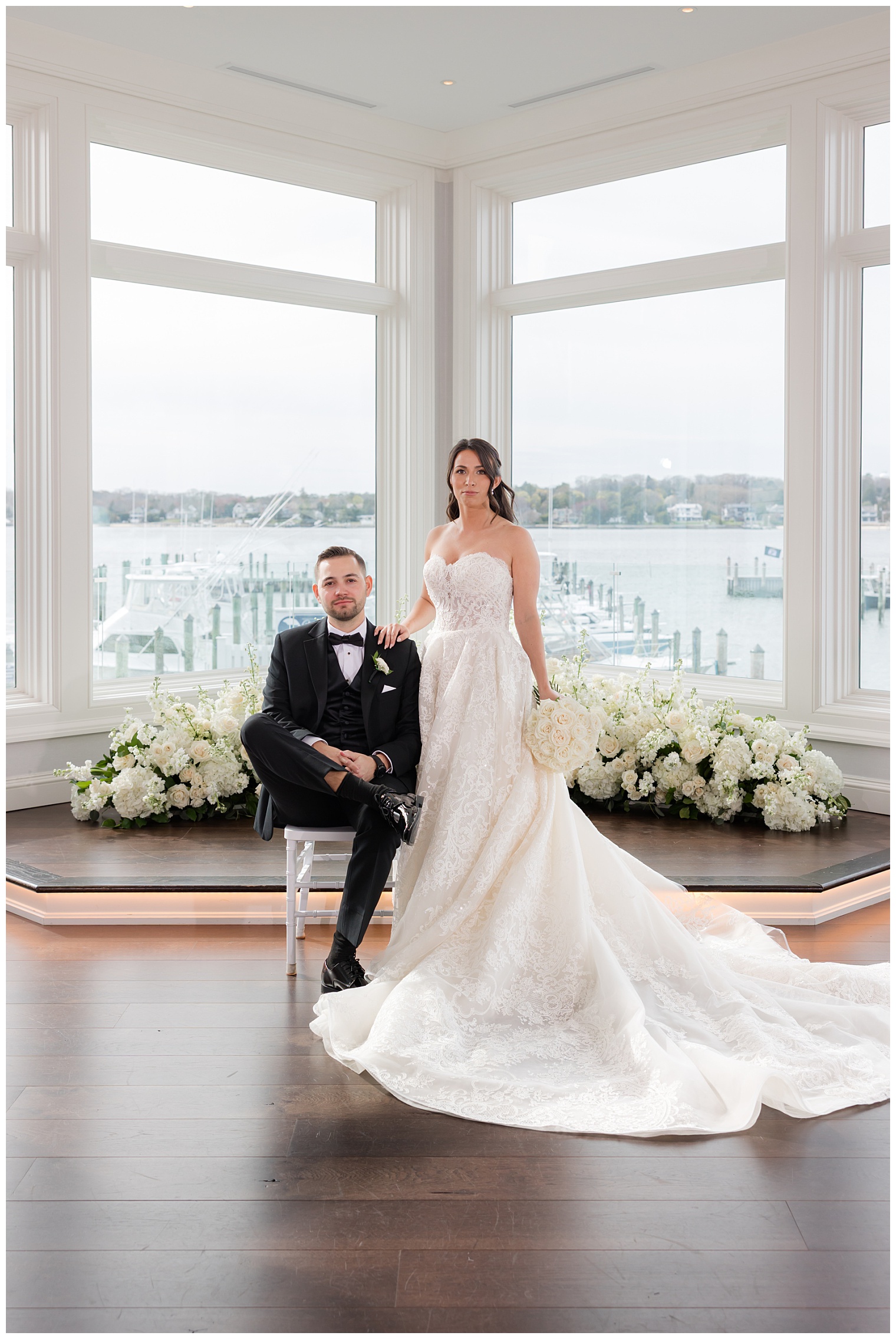 bride and groom posing