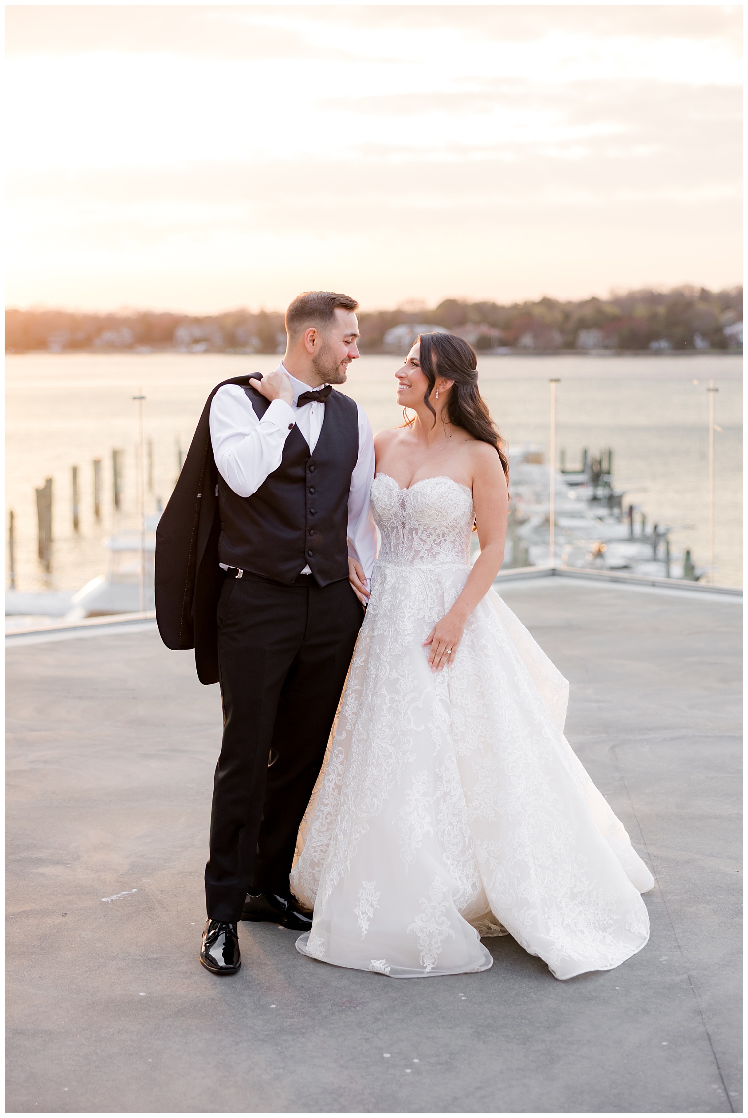 bride and groom looking at each other