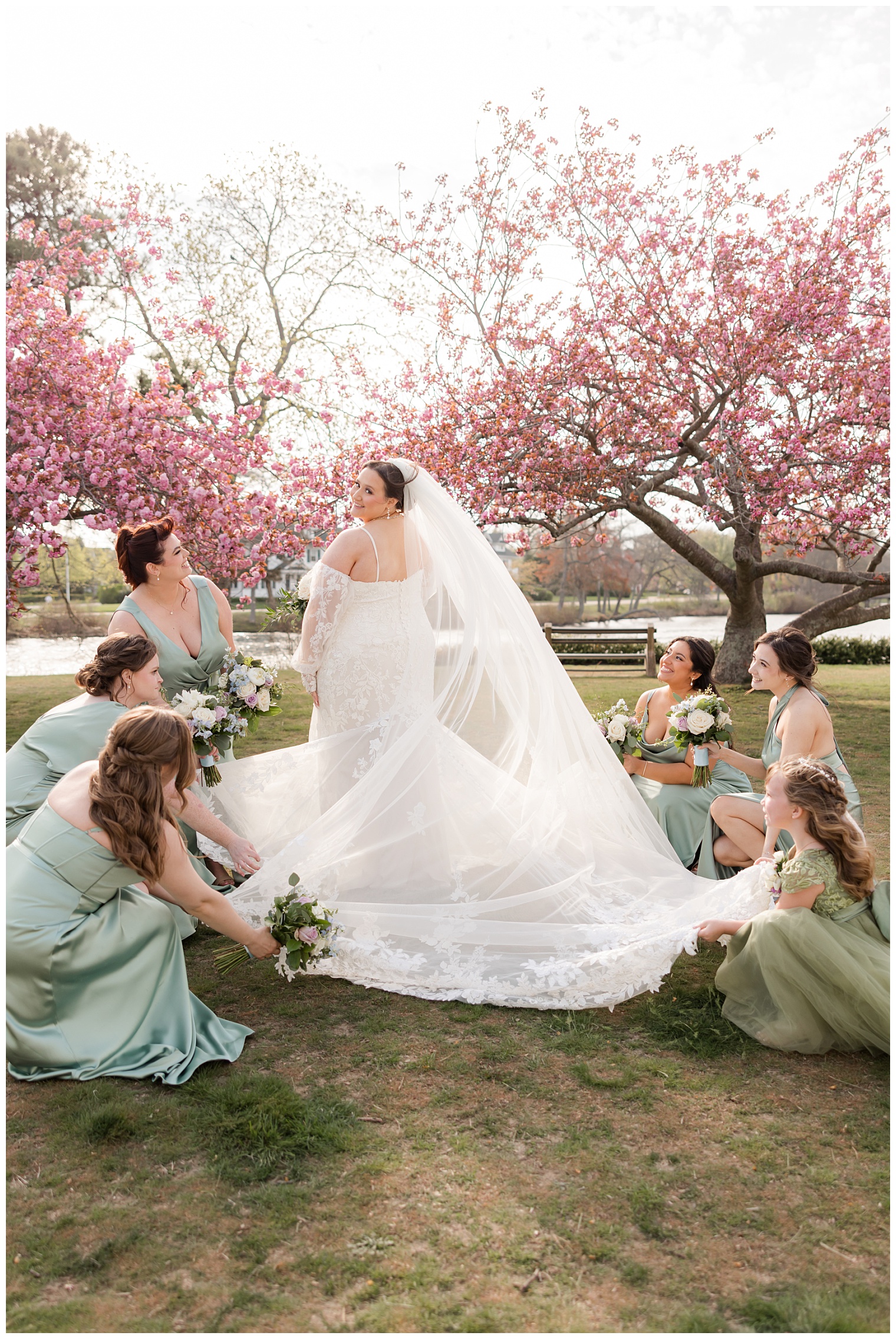 bride with her bridesmaids
