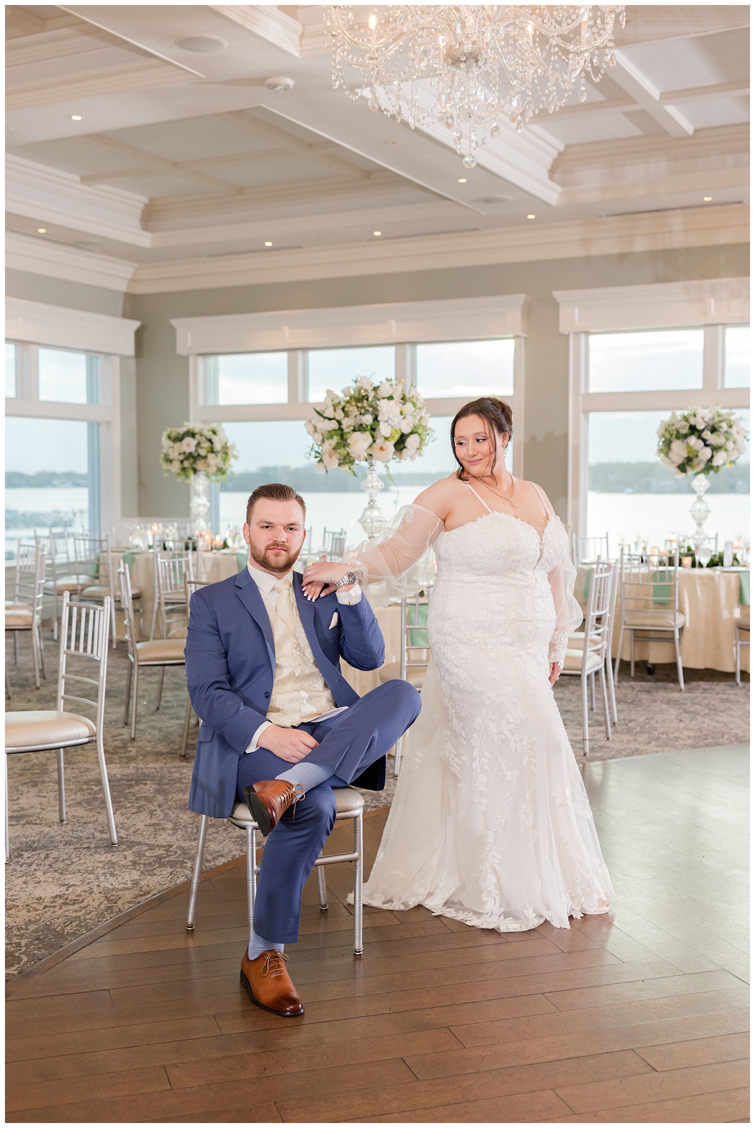 bride and groom at he ballroom