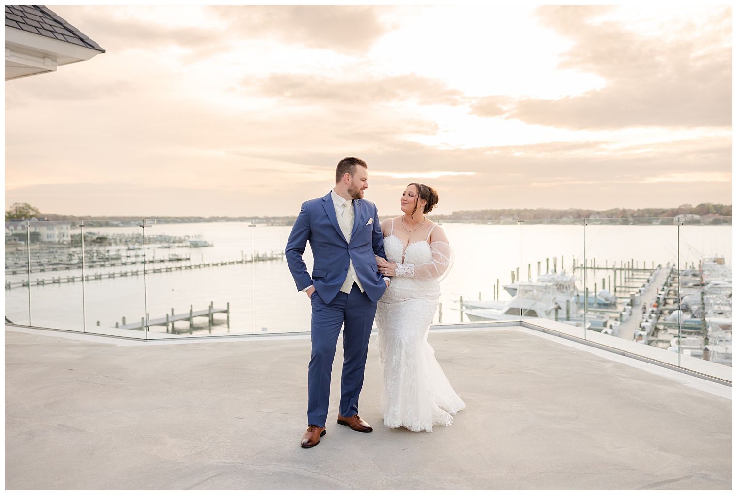 bride and groom looking at each other