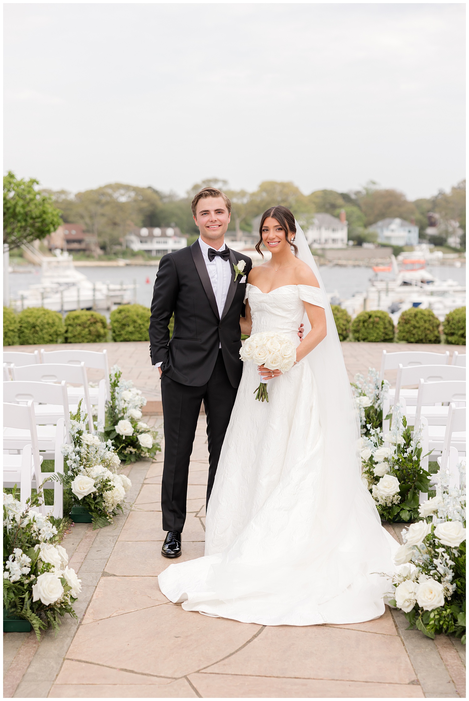 bride and groom posing