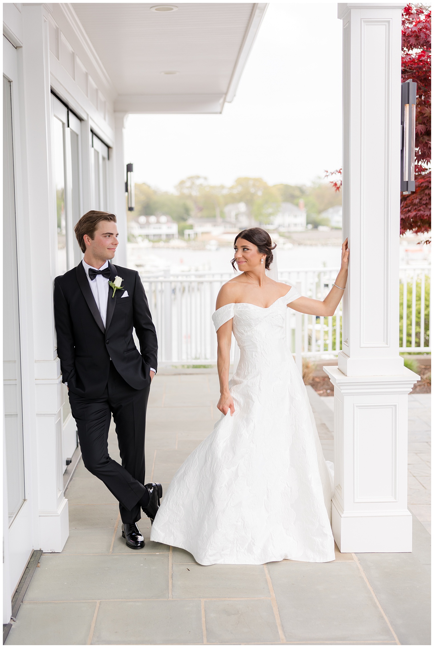 bride and groom looking at each other