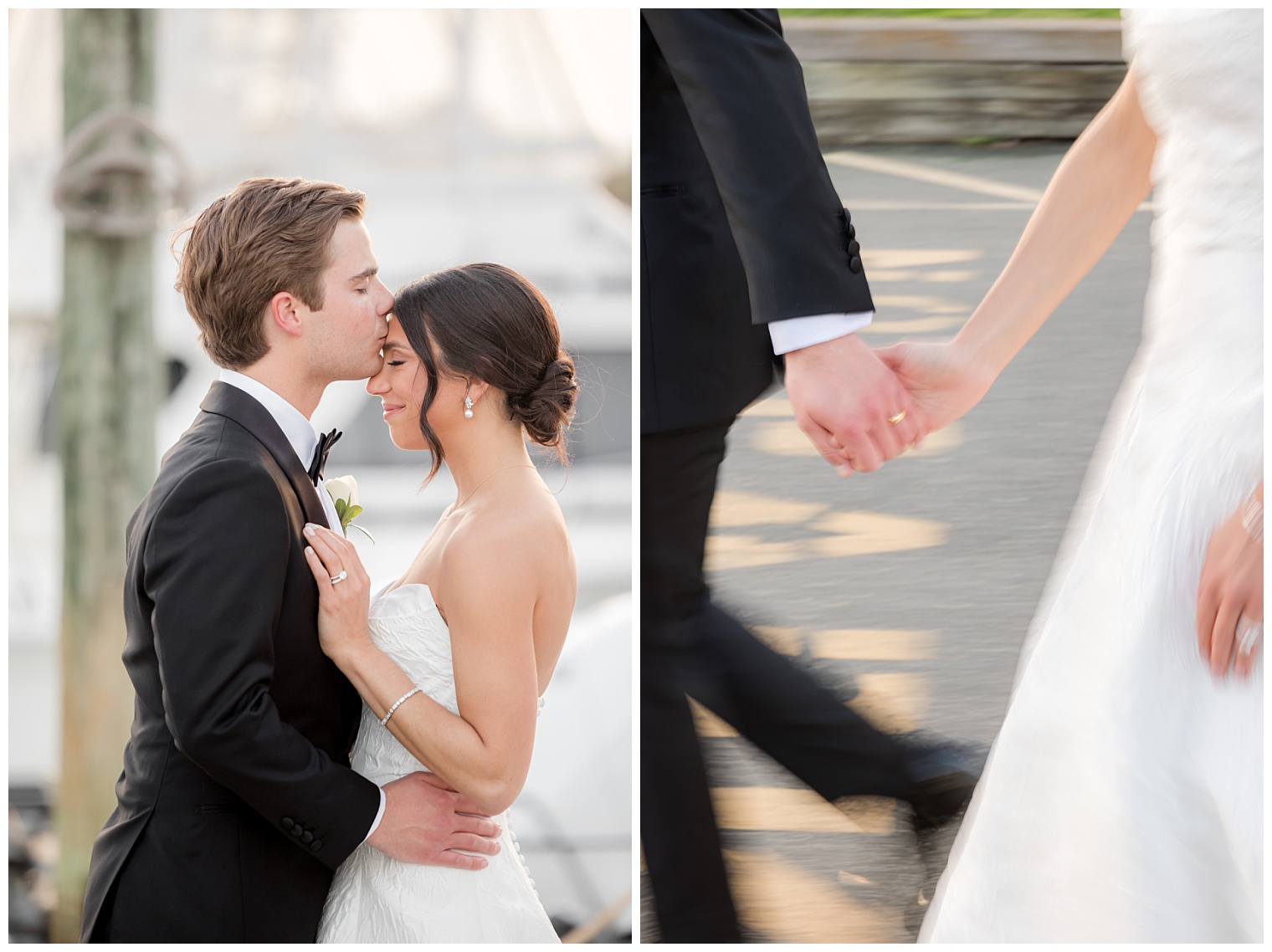 bride and groom holding hands