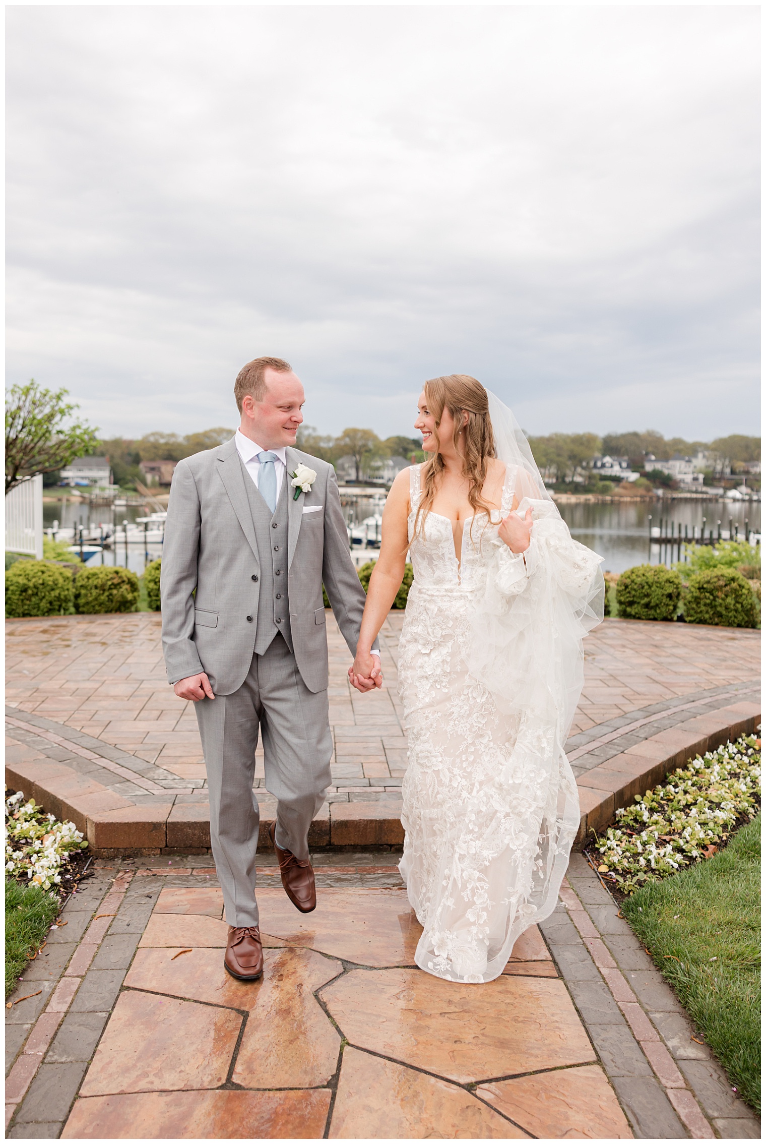 bride and groom walking