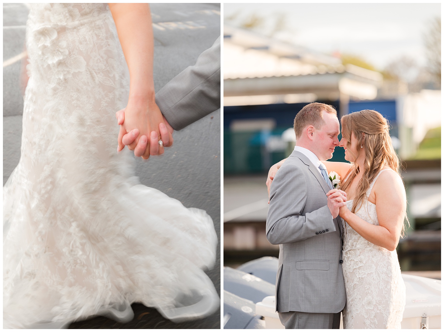 bride and groom holding hands