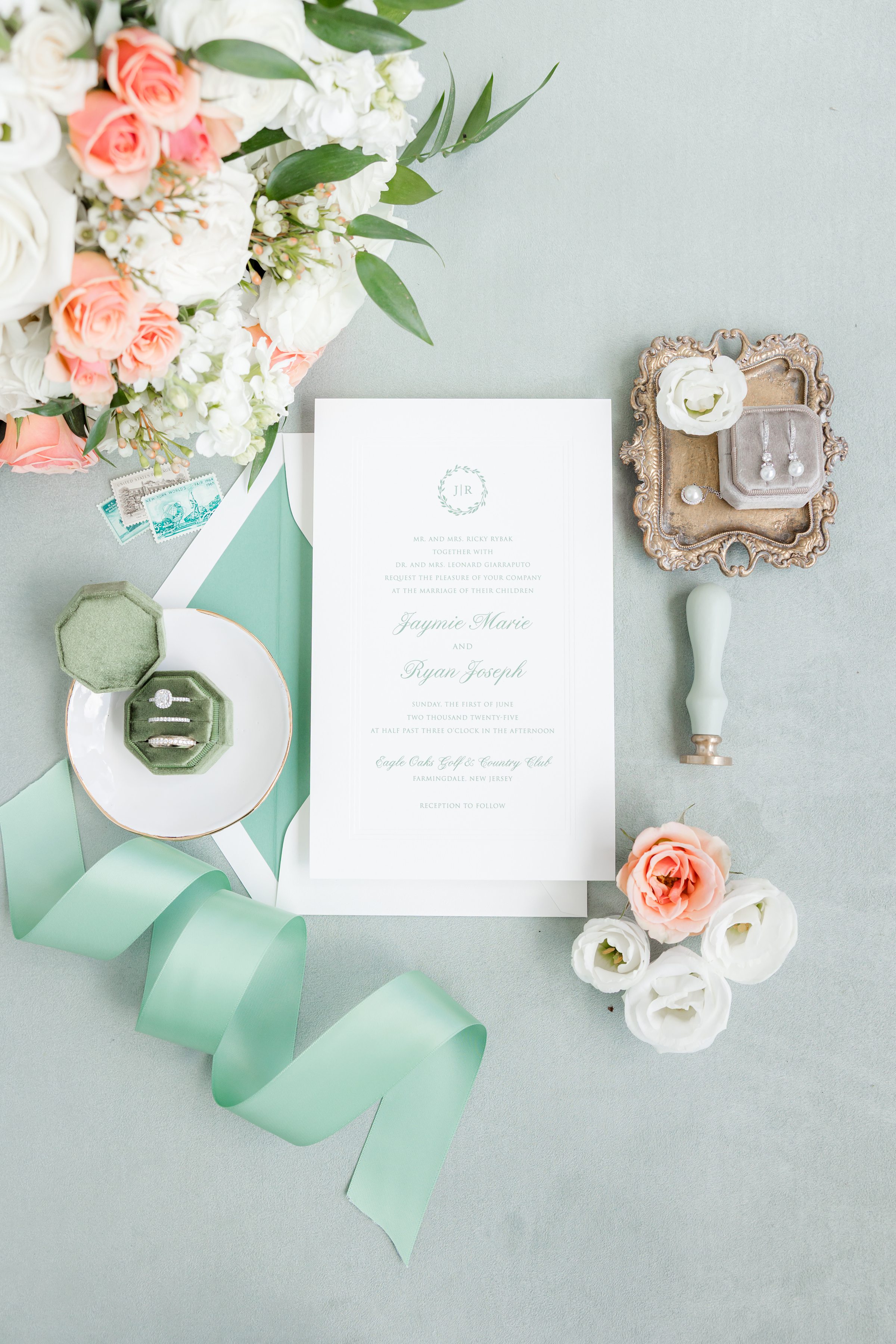 Mint green wedding invitation