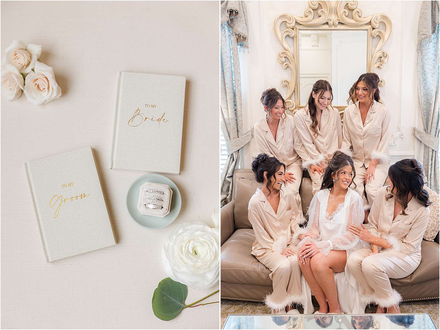 bride with bridesmaids in matching PJs