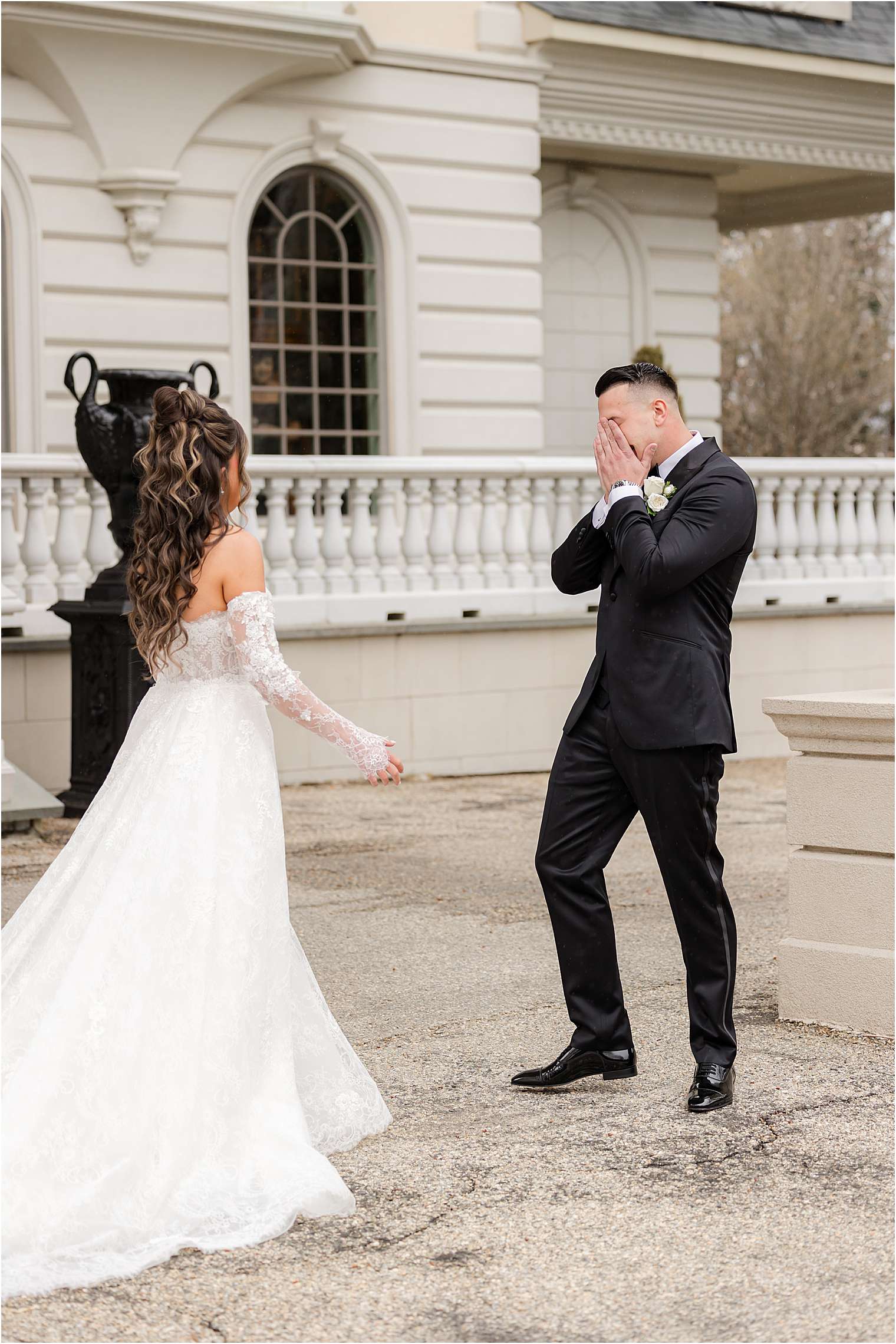 groom's emotional first look at Ashford Estate in Allentown NJ